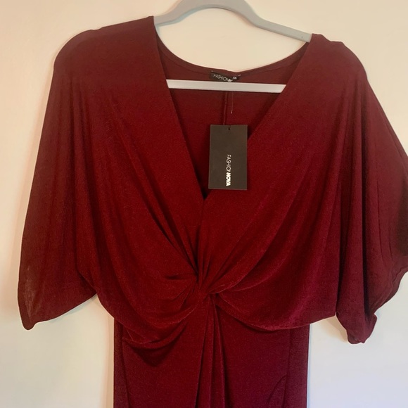 Midi Knot Dress - Burgundy Size 1X - Picture 4 of 9